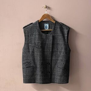 April, May Dark Gray Glen Plaid Wool Blend Vest EUC Size L